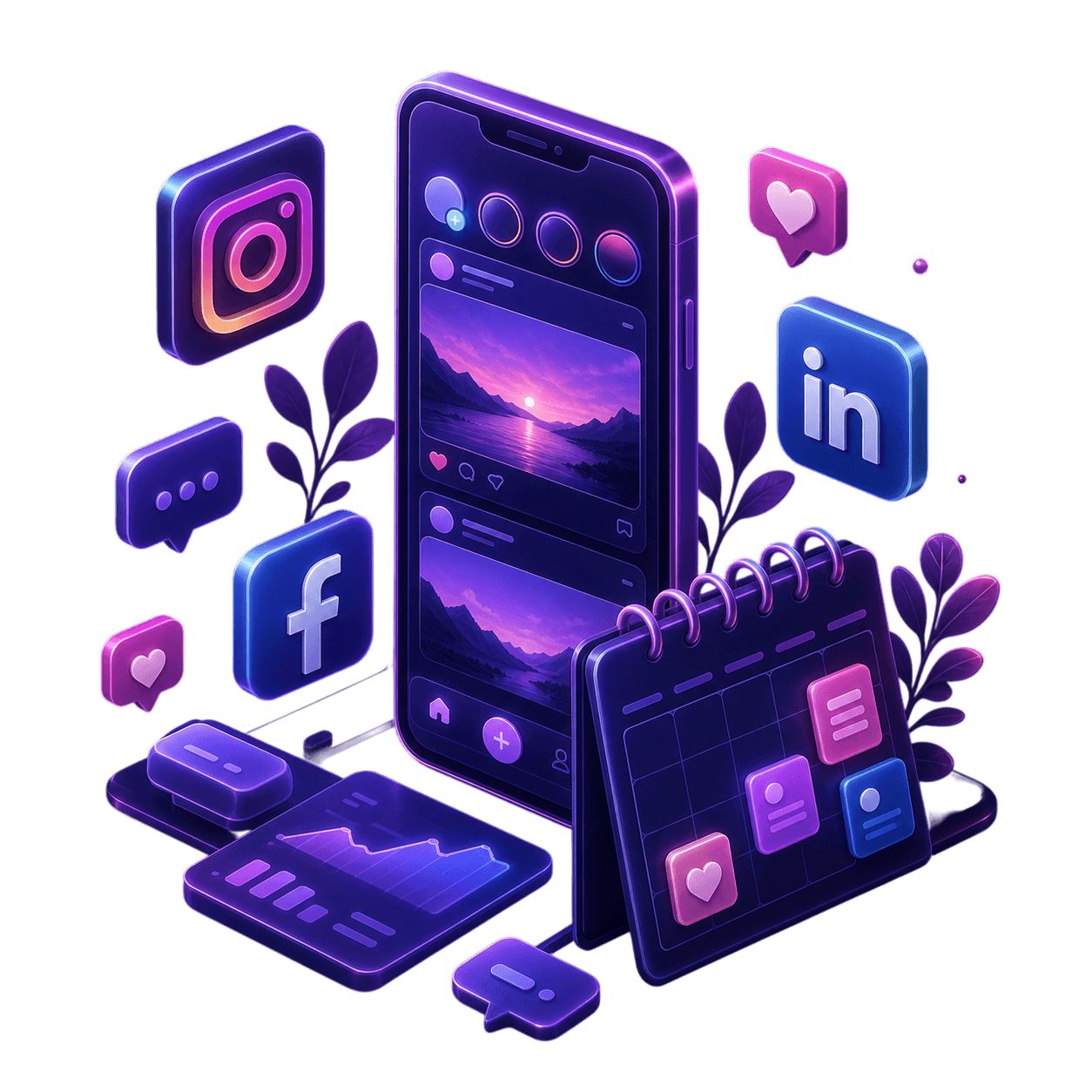 Social Media Management 3D isometric service illustration